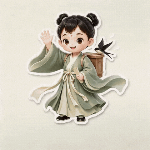 灵月与喜鹊双双互动的动态形象